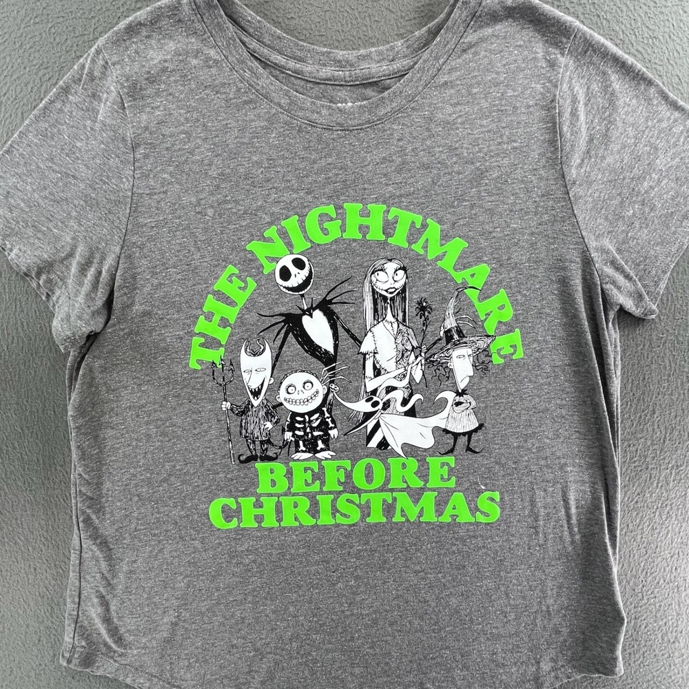 Old Navy Women T-Shirt Cotton Blend Large Nightmare Before Christmas Goth Grey
